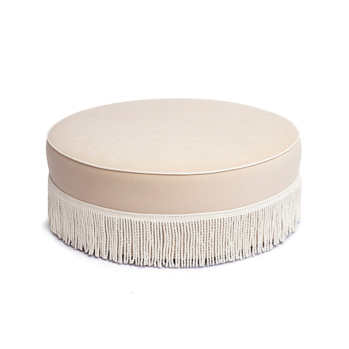 TOV Furniture Tassy Tan Tasseled Round Ottoman
