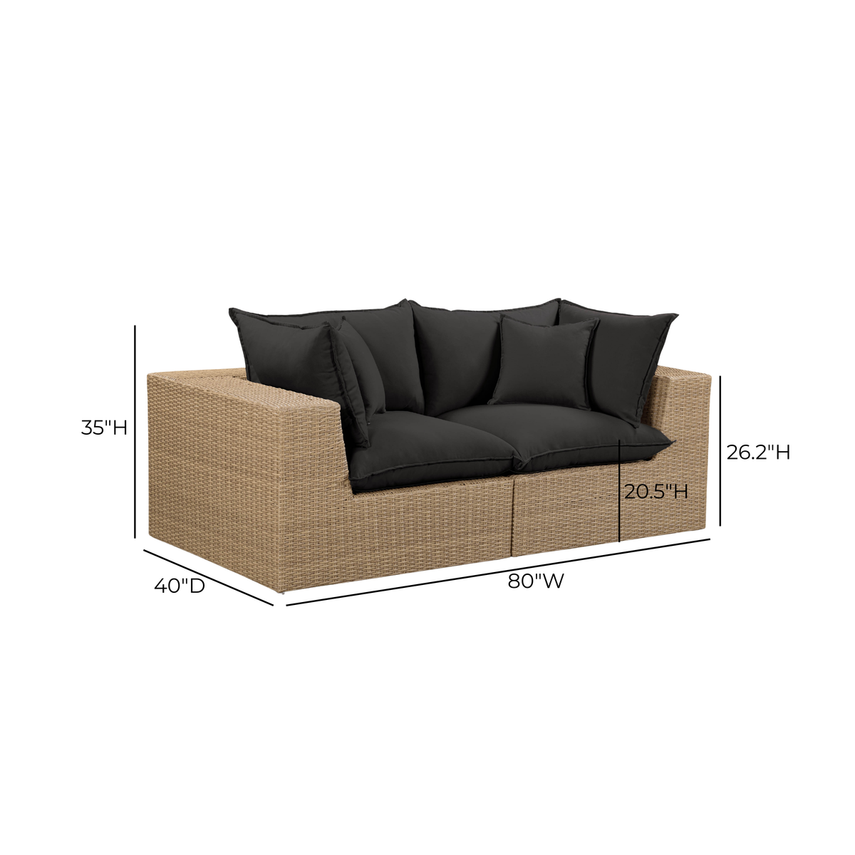 TOV Furniture Cali Black 80in Performance Wicker Outdoor Loveseat