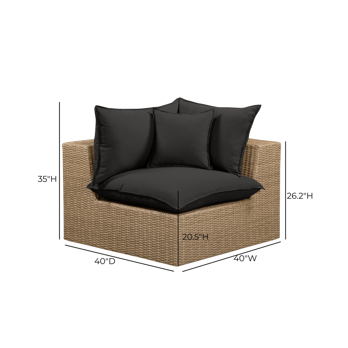 TOV Furniture Cali Black Performance Wicker Outdoor Corner Chair