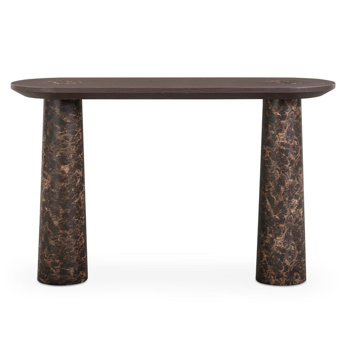TOV Furniture Braya Faux Emperador Marble Console Table in dark brown faux Emperador marble in concrete, primary product view