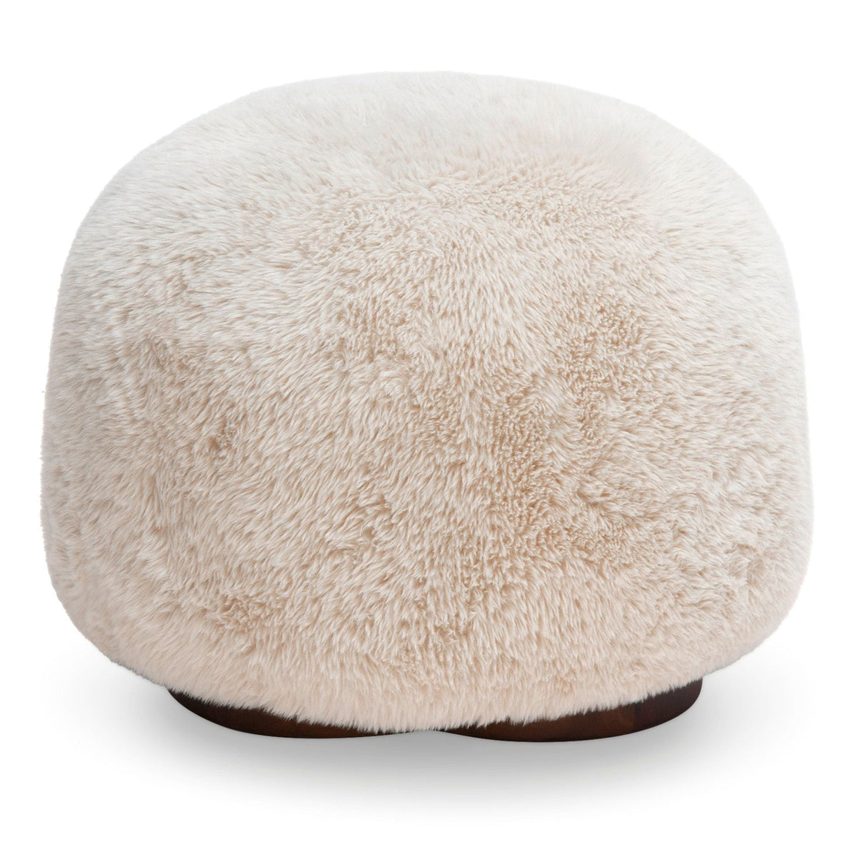 TOV Furniture Oopa Swivel Ottoman in off-white faux shearling on a wood base, primary product view