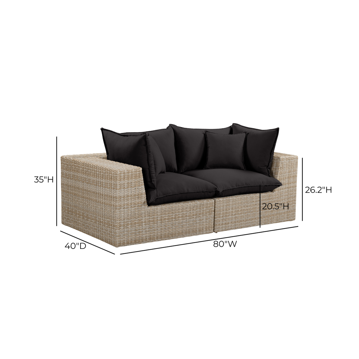 TOV Furniture Cali Black 80in Performance Wicker Outdoor Loveseat