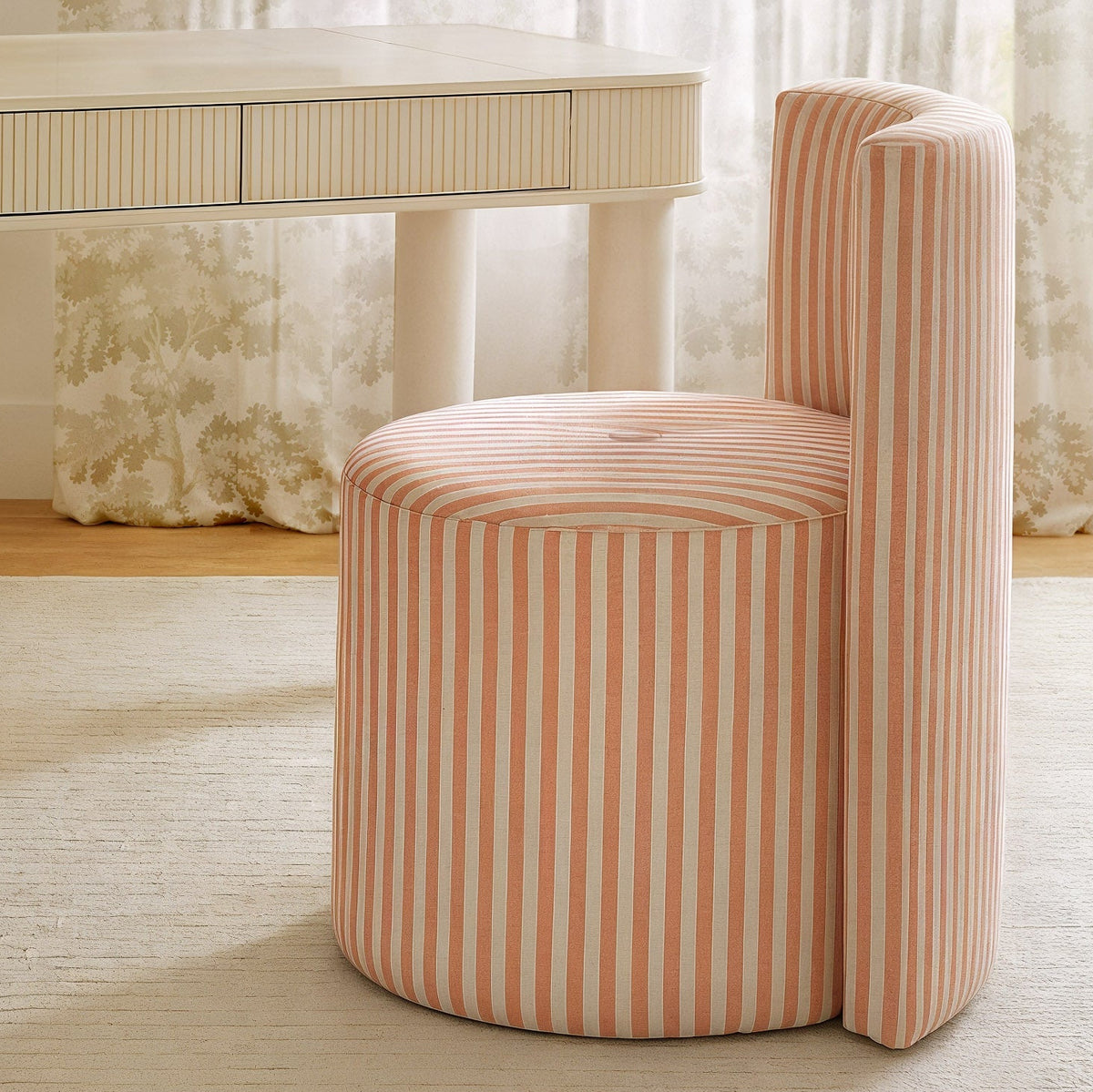 TOV Furniture Alyssa Rolling Desk Chair in pink striped fabric, primary product view