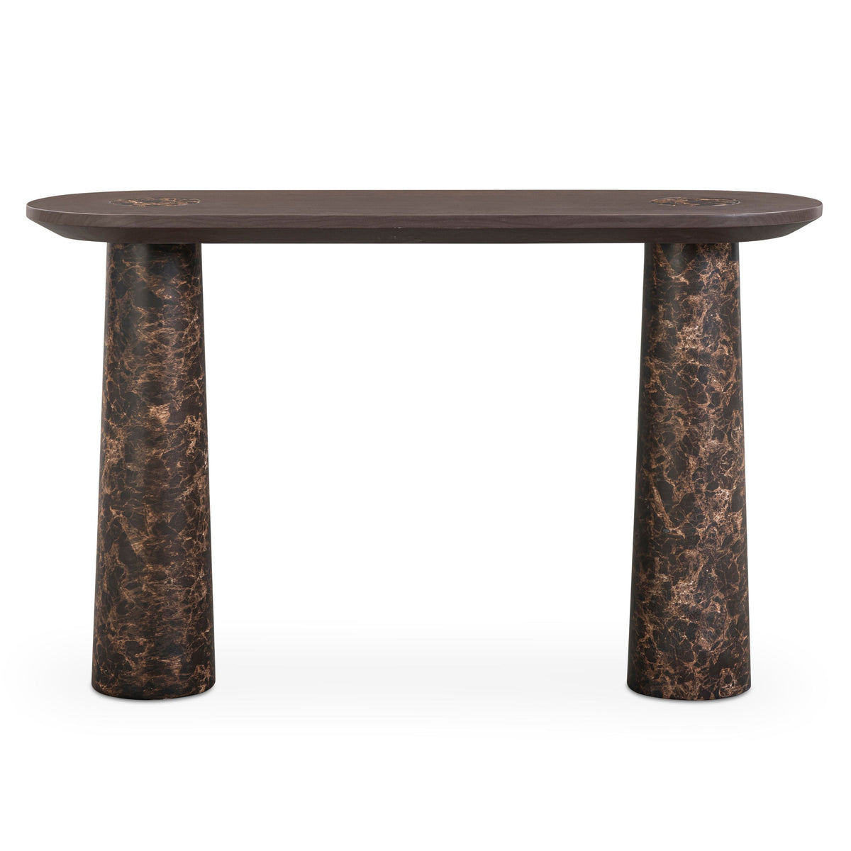 TOV Furniture Braya Faux Emperador Marble Console Table in dark brown faux Emperador marble in concrete, primary product view
