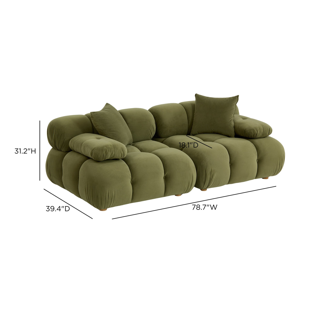 TOV Furniture Calliope Olive Green 79in Modular Loveseat