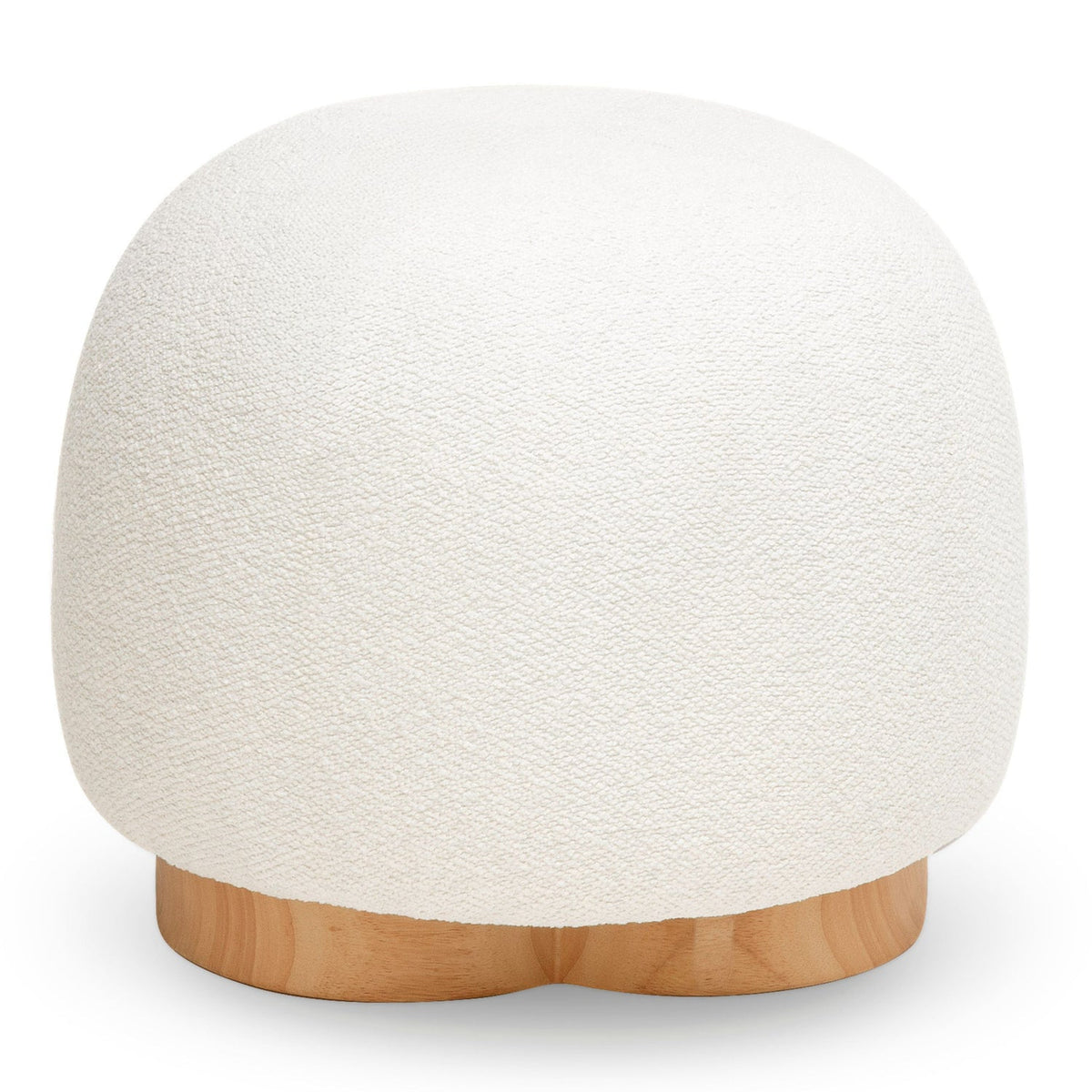 TOV Furniture Oopa Swivel Ottoman in cream boucle on a wood base, primary product view