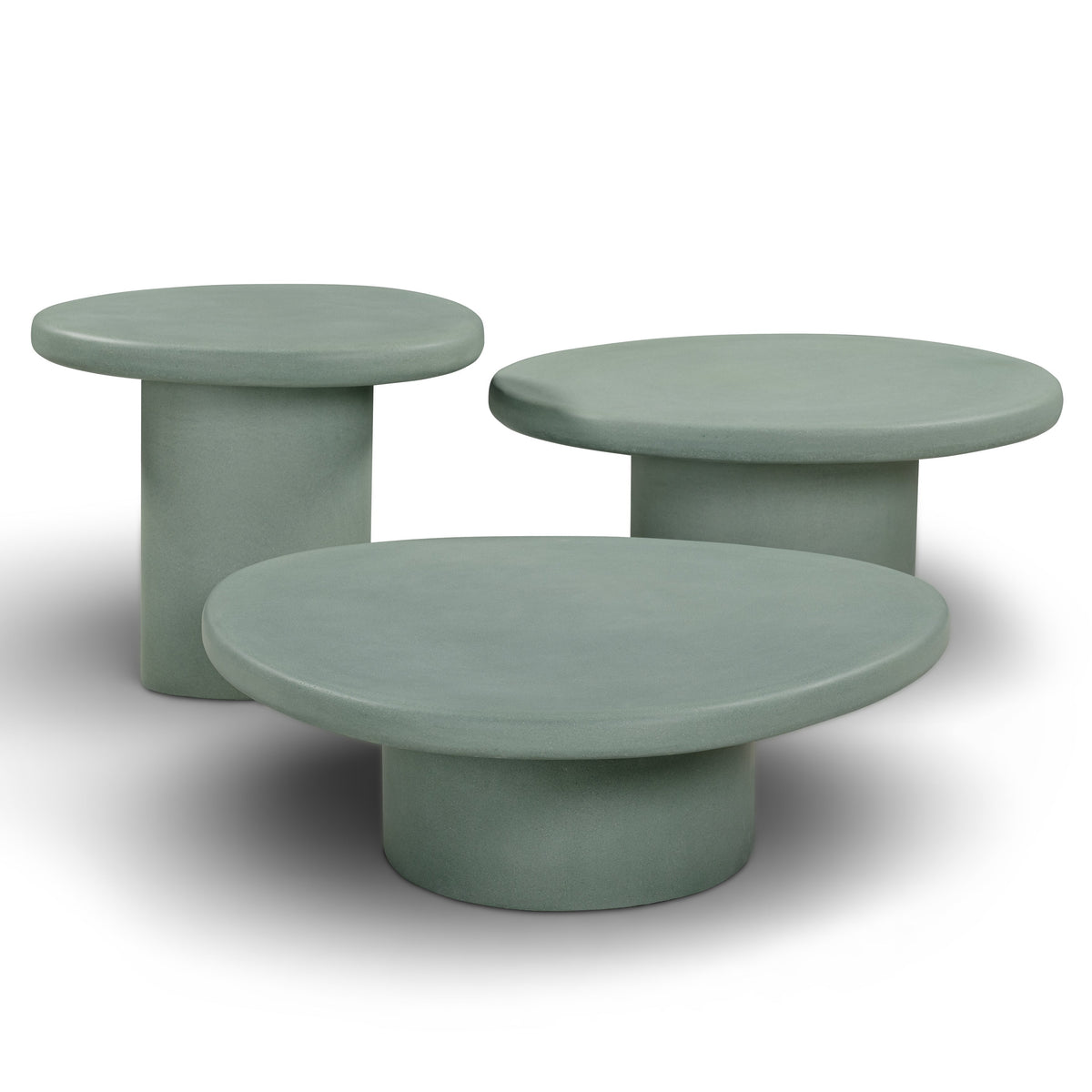 TOV Furniture Jade Green Concrete Nesting Coffee Table Set in green concrete, primary view