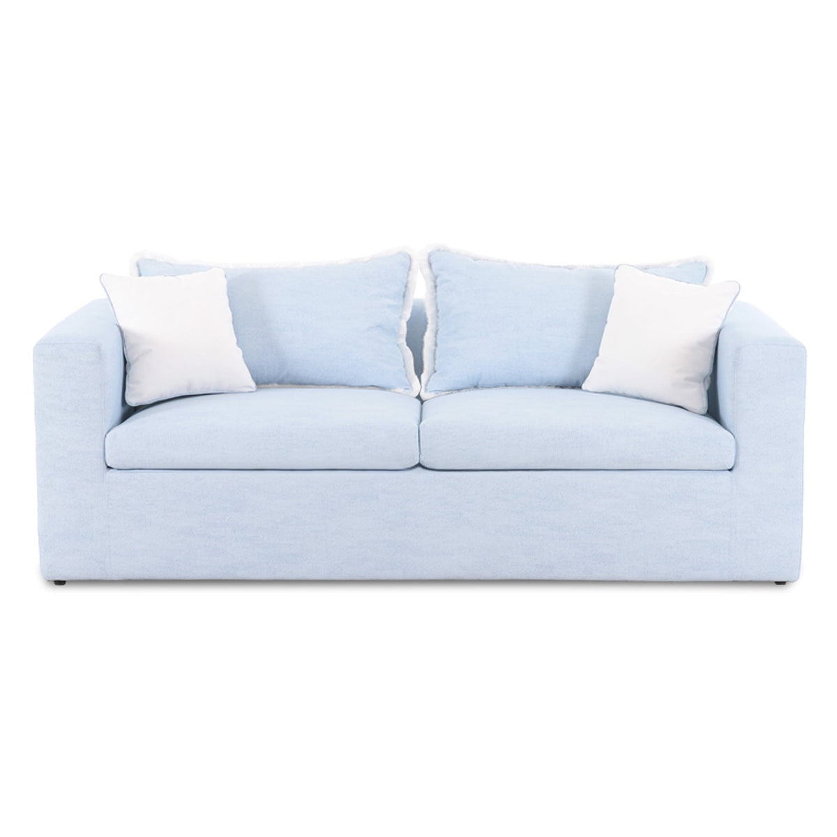 TOV Furniture Salty 85" Indoor/Outdoor Sofa in light blue boucle on a plywood frame, primary product view