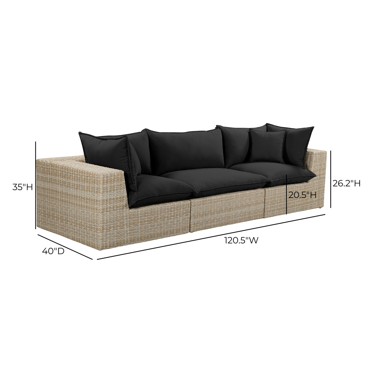 TOV Furniture Cali Black Performance Wicker 120in Outdoor Sofa