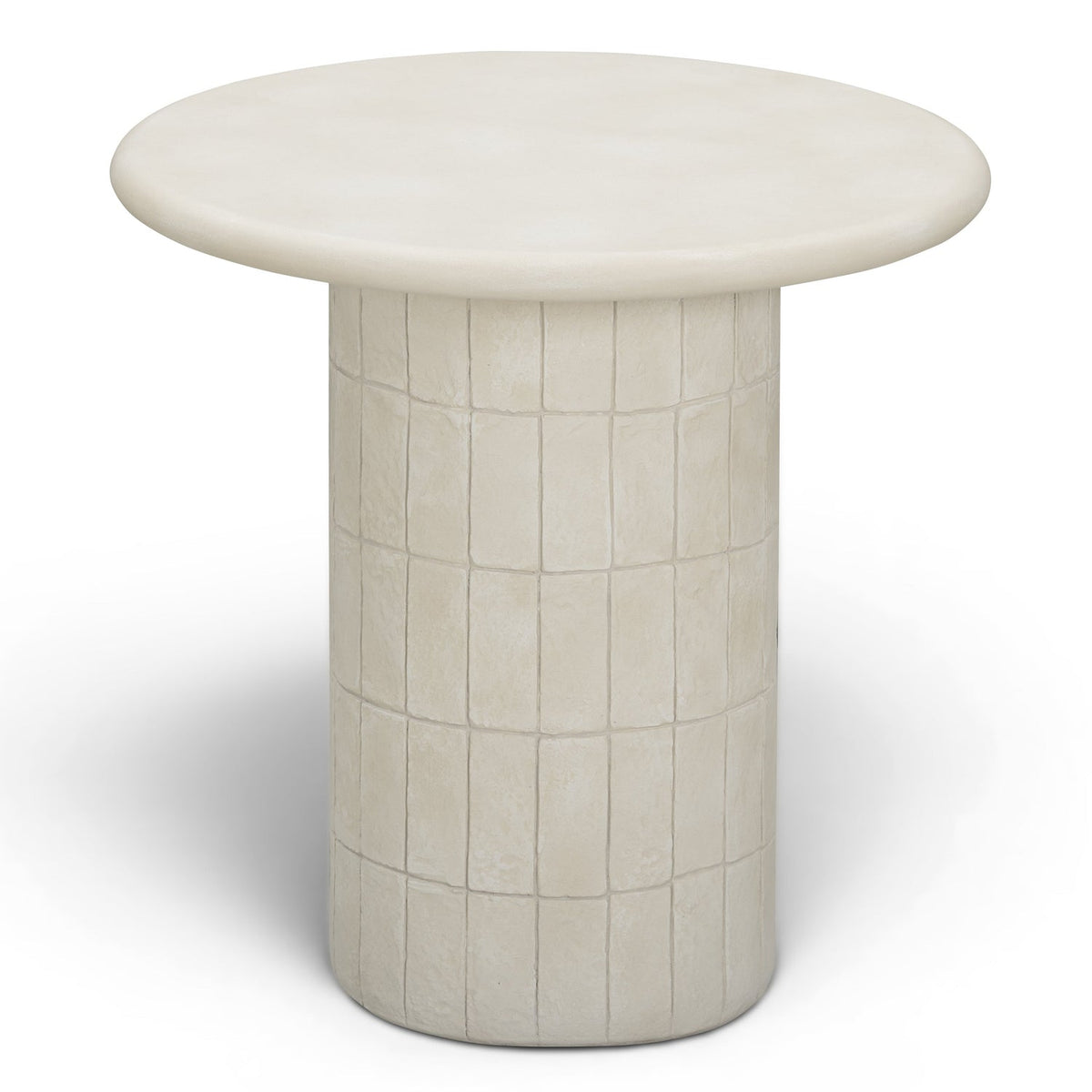 TOV Furniture Fafo Beige Concrete Indoor/Outdoor Side Table in beige concrete with a ceramic-tiled base, primary product view