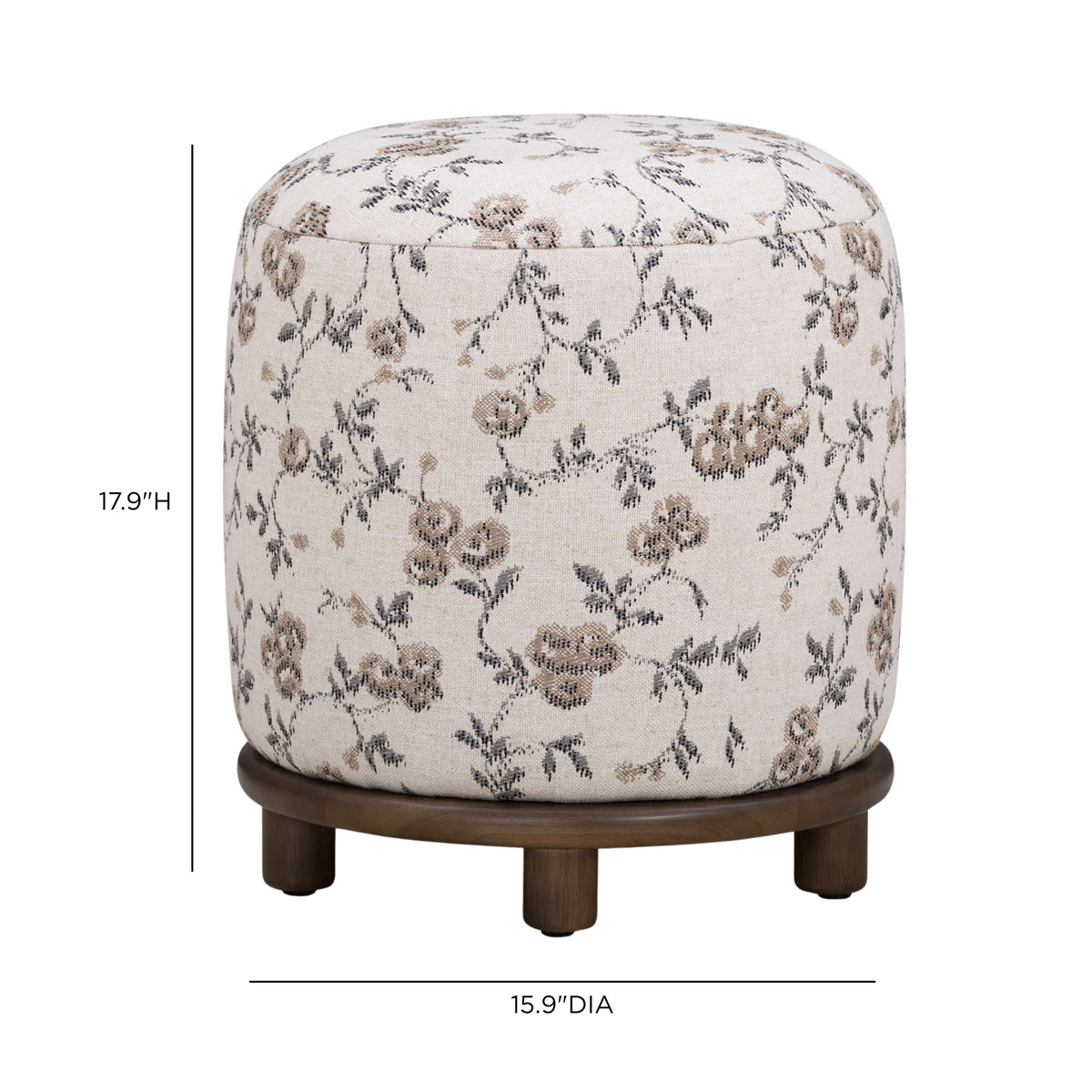 TOV Furniture Bisou Beige Floral Performance Jacquard Ottoman