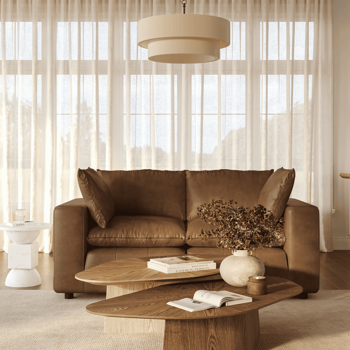 TOV Furniture Cali Brown Leather 80in Modular Loveseat