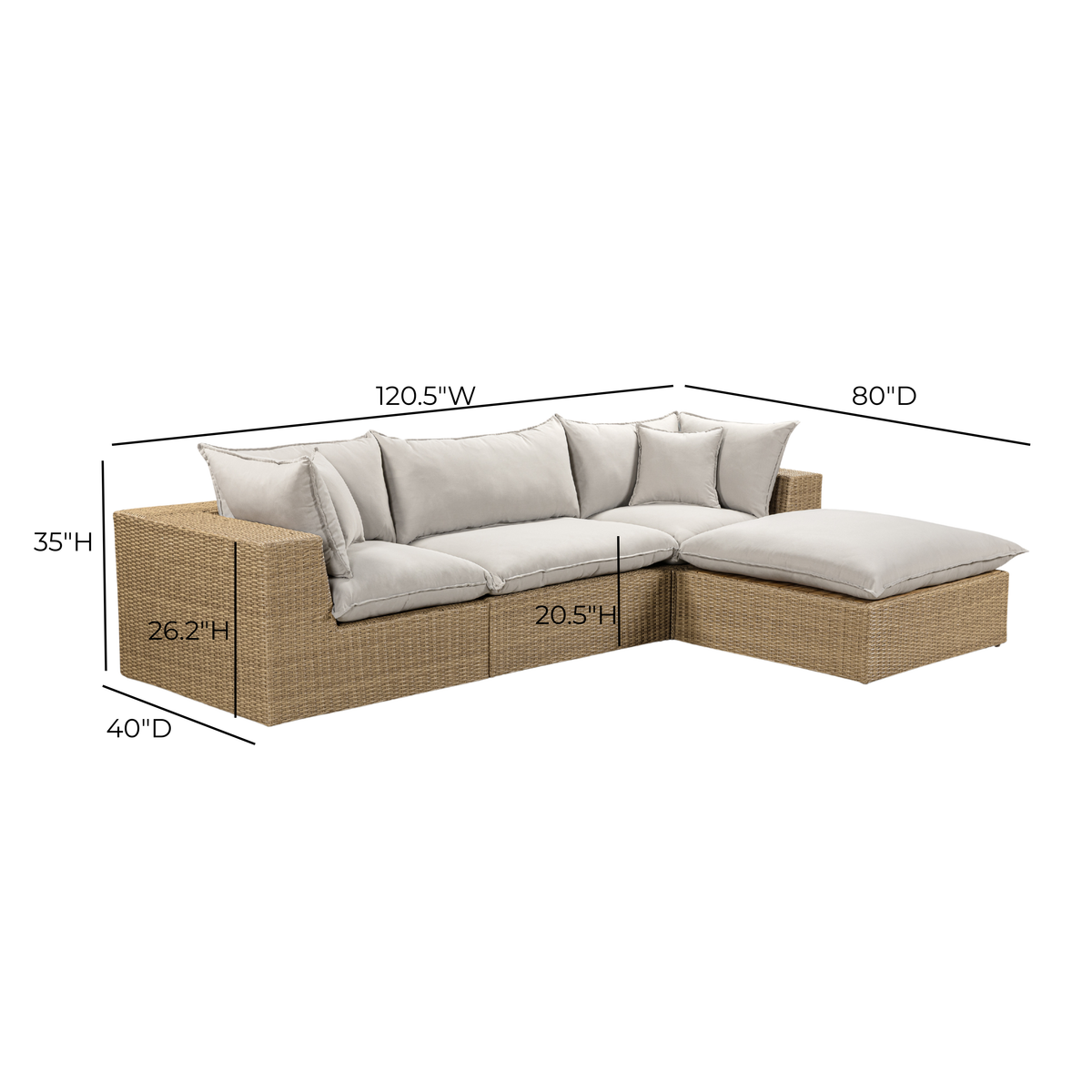 TOV Furniture Cali Gray Performance Wicker 4-Piece Outdoor Sectional Sofa