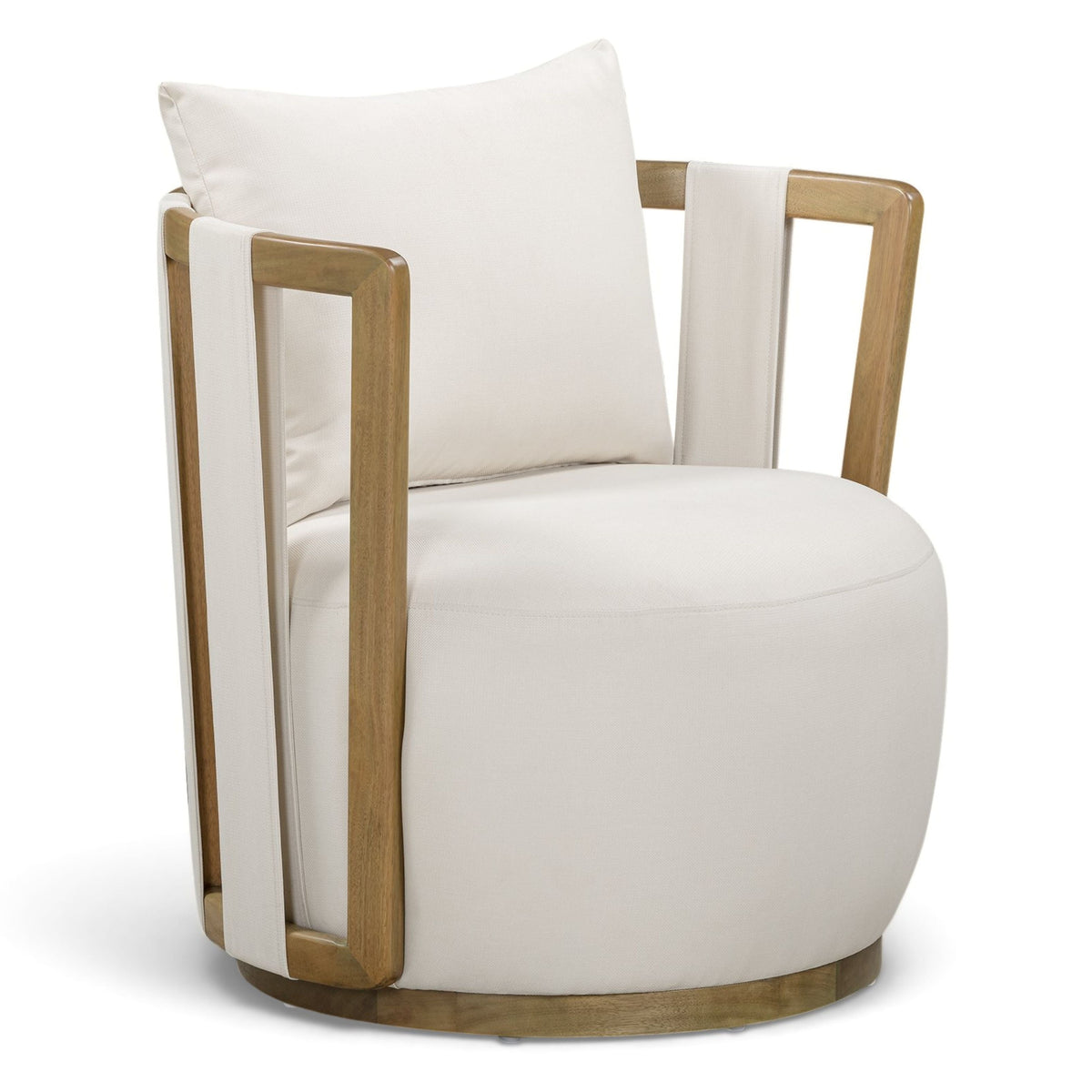 TOV Furniture Paolo Cream Upcycled Basketweave Outdoor Accent Chair in cream upholstery on eucalyptus, primary product view