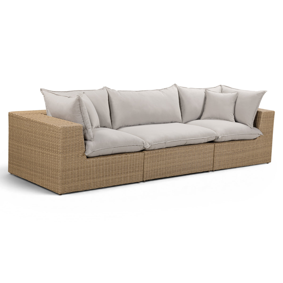 TOV Furniture Cali Gray Performance Wicker 120in Outdoor Sofa in grey performance wicker, primary product view