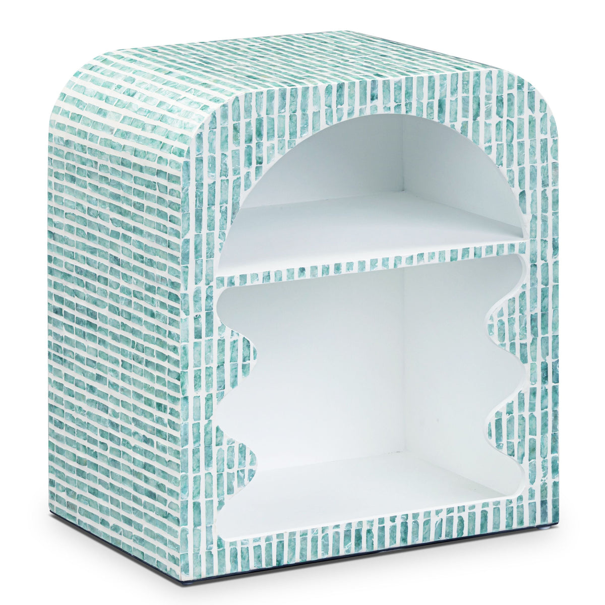 TOV Furniture Jess Capiz Shell Nightstand in blue capiz shell, primary product view