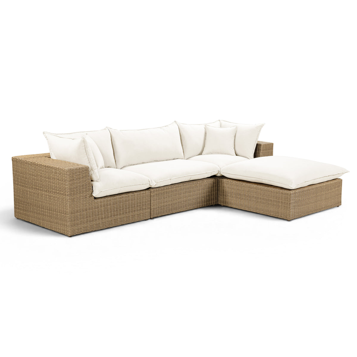 TOV Furniture Cali Cream Performance Wicker 4-Piece Outdoor Sectional Sofa