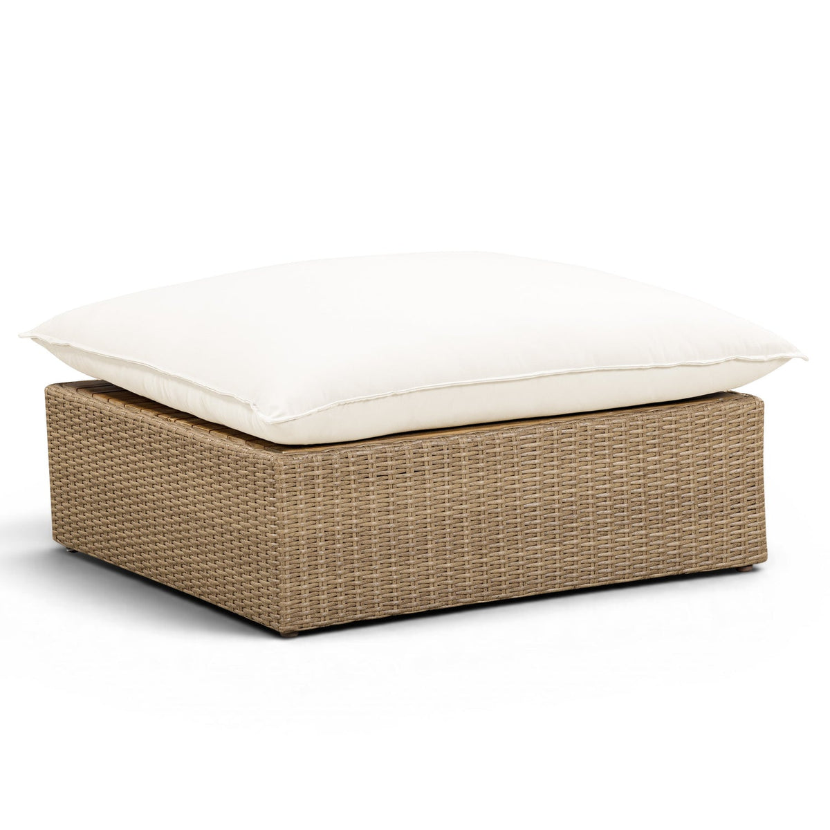 TOV Furniture Cali Cream Performance Wicker Outdoor Ottoman in cream wicker, primary product view