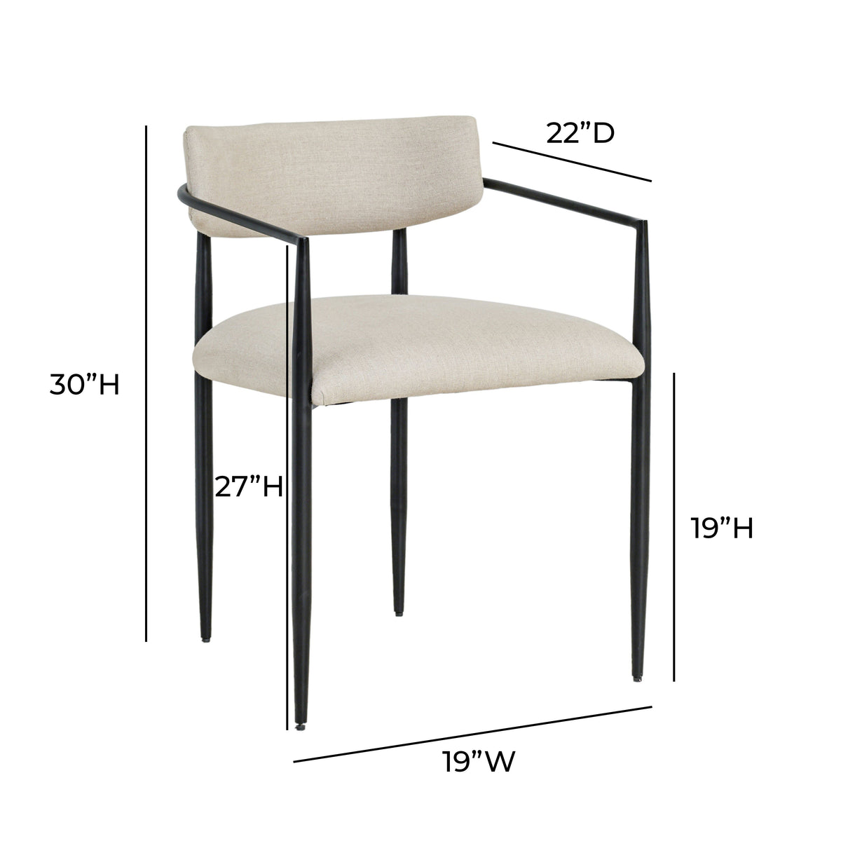 TOV Furniture Forte Cream Linen Forged Iron Dining Chair