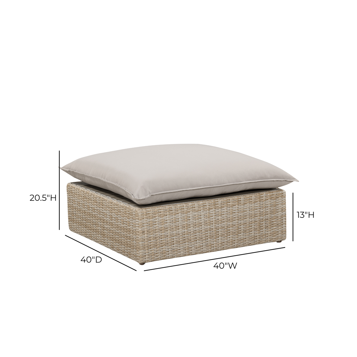 TOV Furniture Cali Gray Performance Wicker Outdoor Ottoman