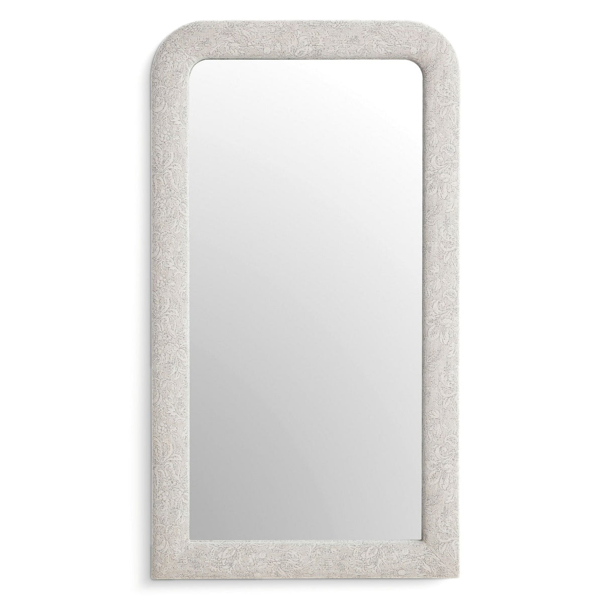 TOV Furniture Heidi Neutral Upholstered Oversized Floor Mirror in neutral floral jacquard, primary product view
