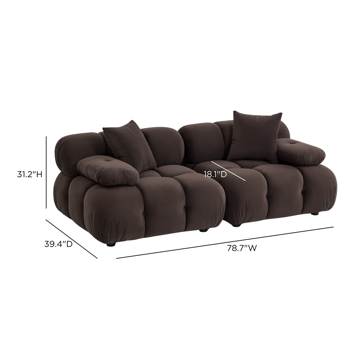 TOV Furniture Calliope Dark Brown 79in Modular Loveseat