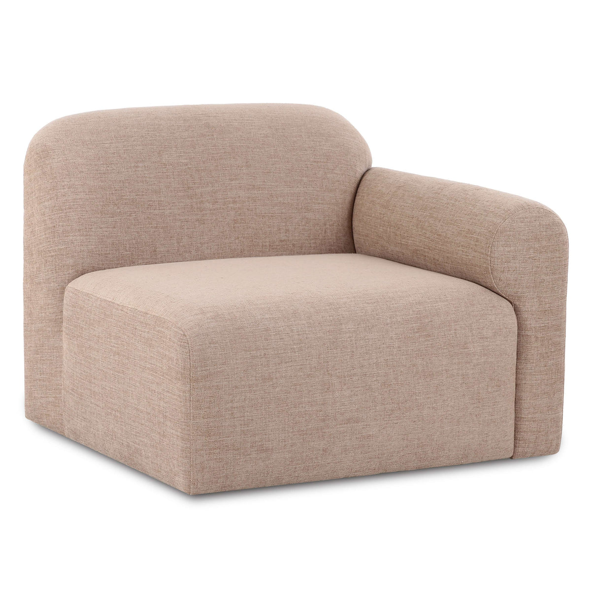 TOV Furniture Gorge Tan Right Modular Corner Chair in tan linen over a plywood frame, primary product view