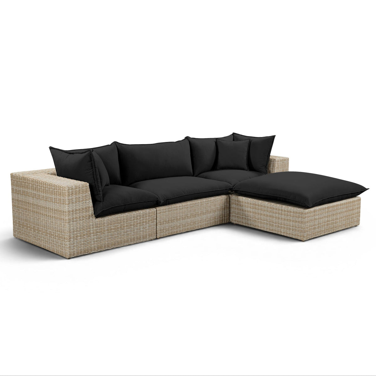 TOV Furniture Cali Black Performance Wicker 4-Piece Outdoor Sectional Sofa