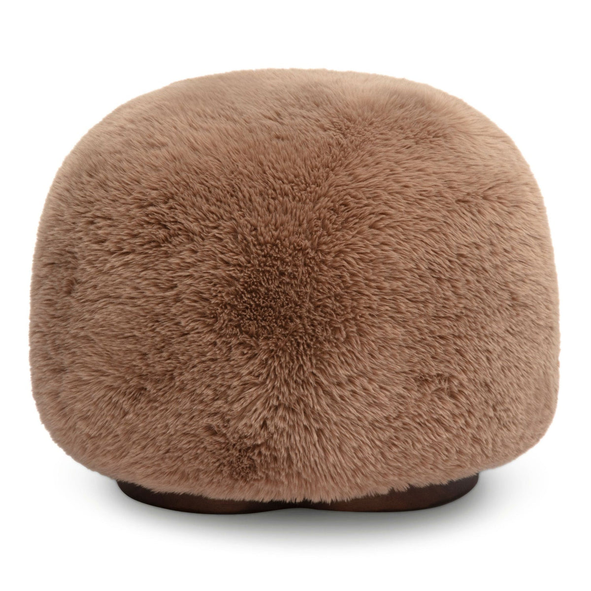 TOV Furniture Oopa Swivel Ottoman in taupe faux shearling on a wood base, primary product view