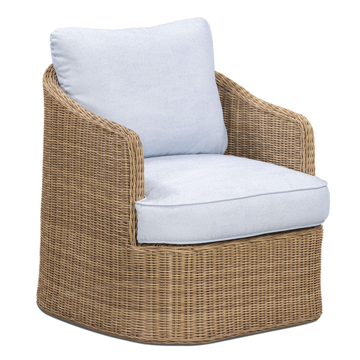 TOV Furniture Axel Blue Boucle Outdoor Accent Chair in blue boucle and wicker, primary product view