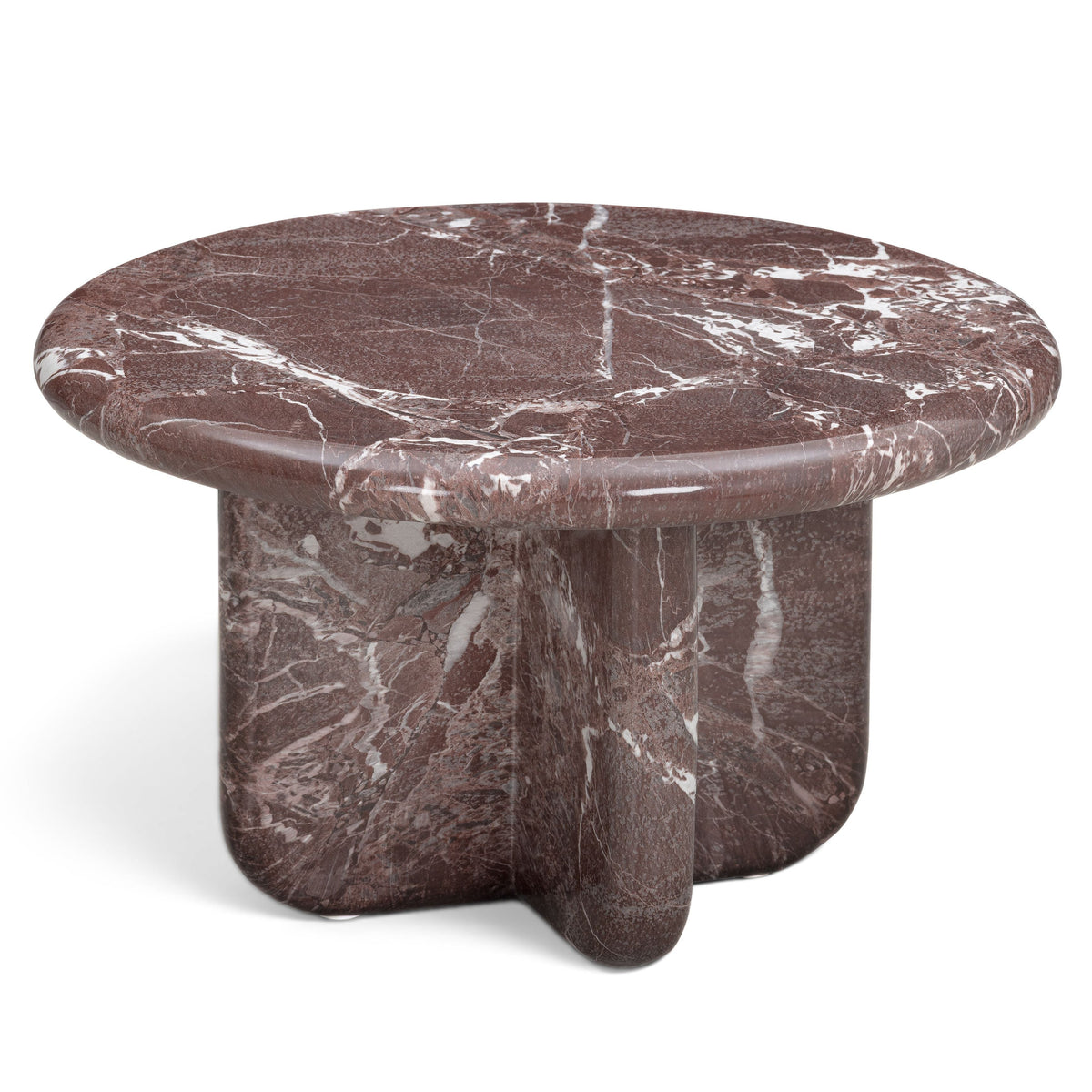 TOV Furniture Juju Faux Marble Round Coffee Table in red Levanto marble finish, primary view