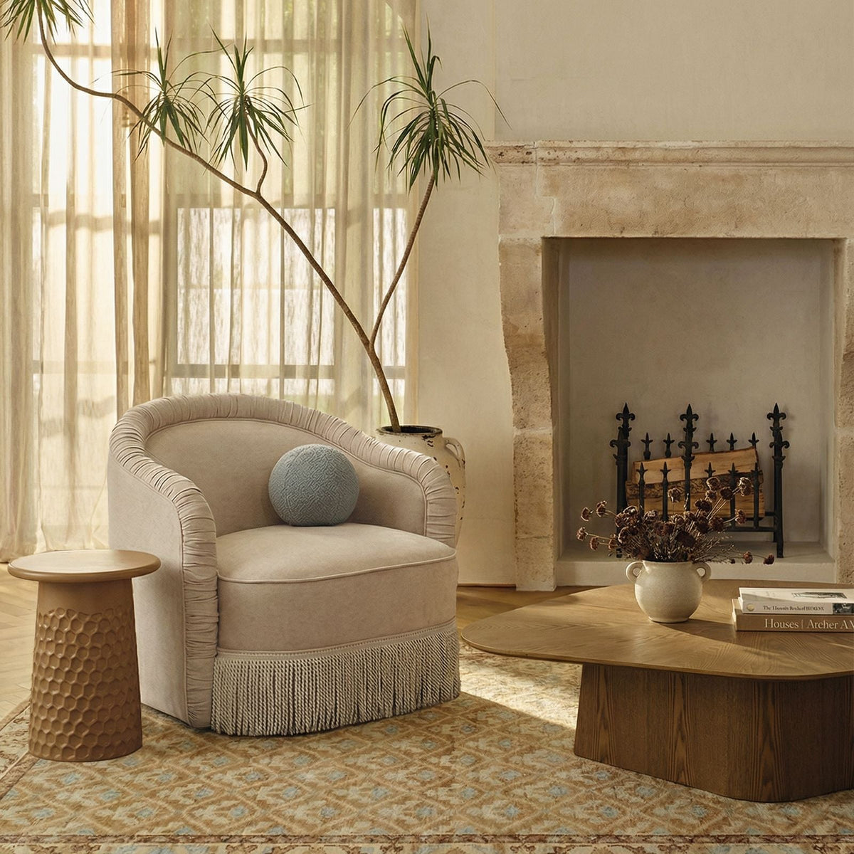 TOV Furniture Pamela Tan Tasseled Lounge Accent Chair