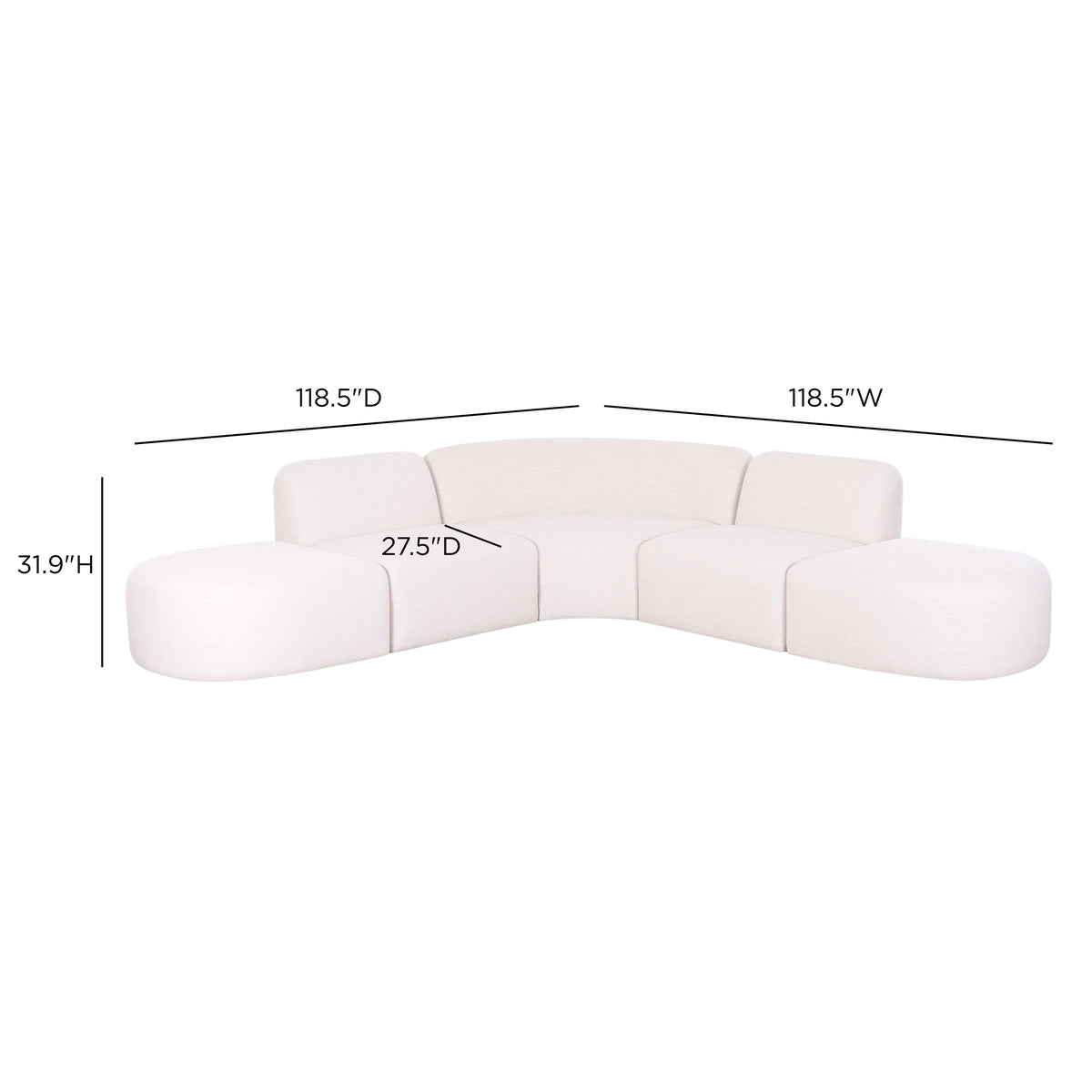 TOV Furniture Gorge Cream 5-Piece Modular Euro Sectional Sofa