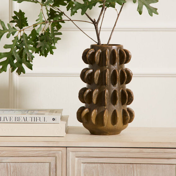 Millay Vase additional view, dark green ombre ceramic vase
