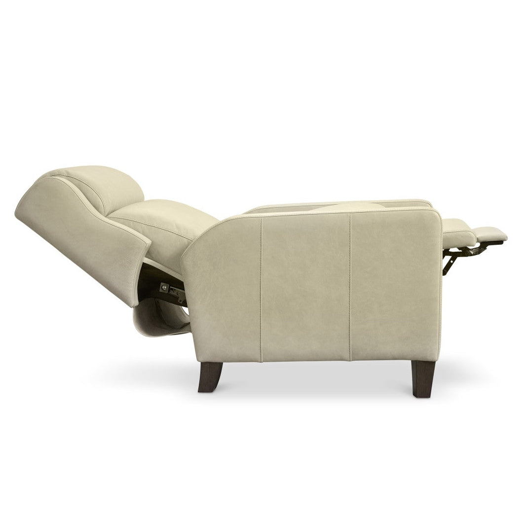 Bernhardt Motion Hampton Leather Recliner in Cream, back view