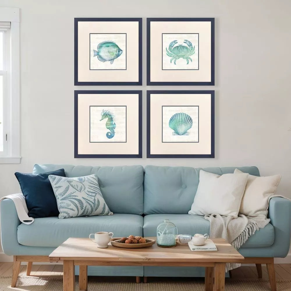 Jordan Glassco-Smith Blue Green Sealife Framed Art Set of 4