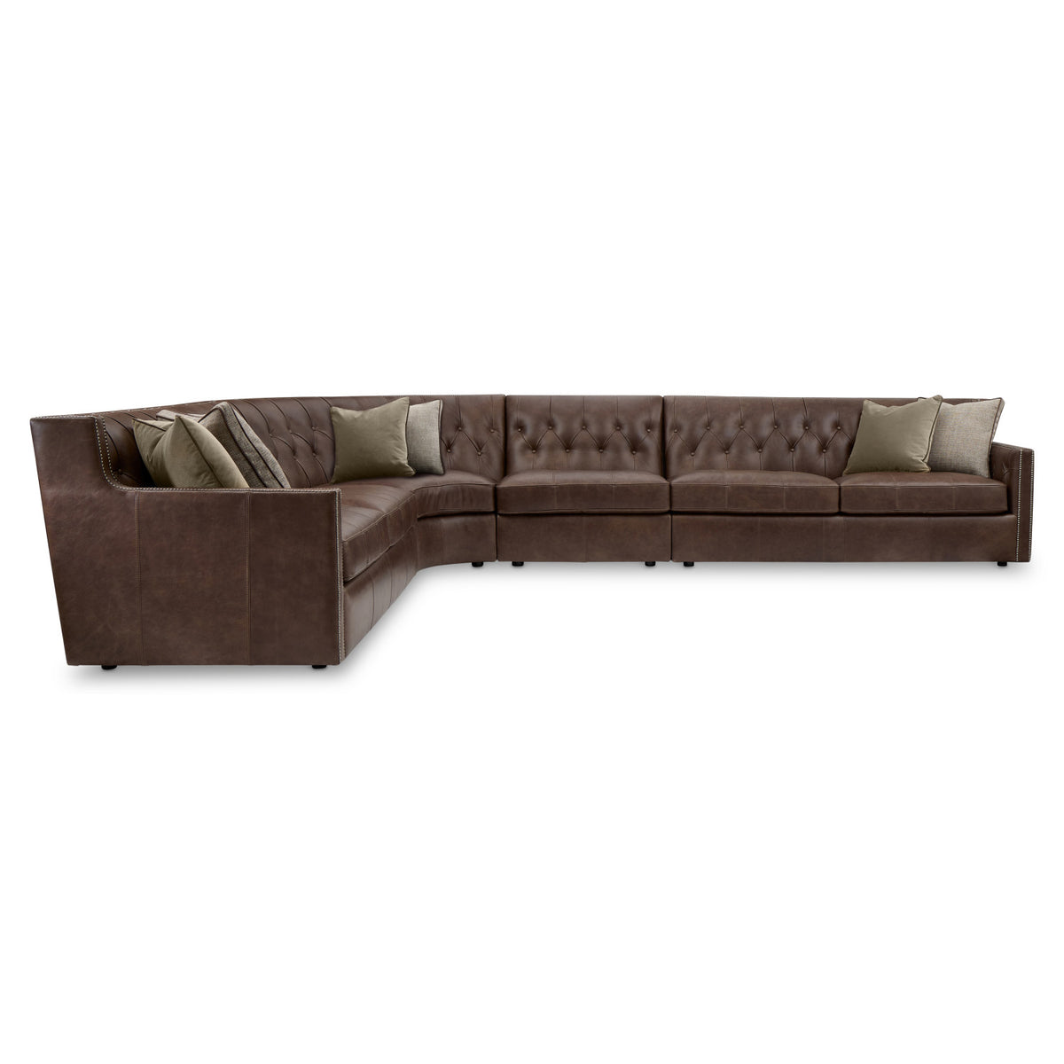 Bernhardt Candace 4 Piece Leather Sectional in Brown, angled three-quarter view