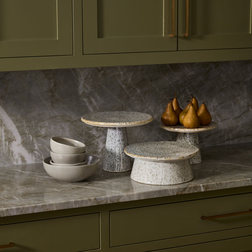 Starling Serving Stand part of a curated tabletop arrangement