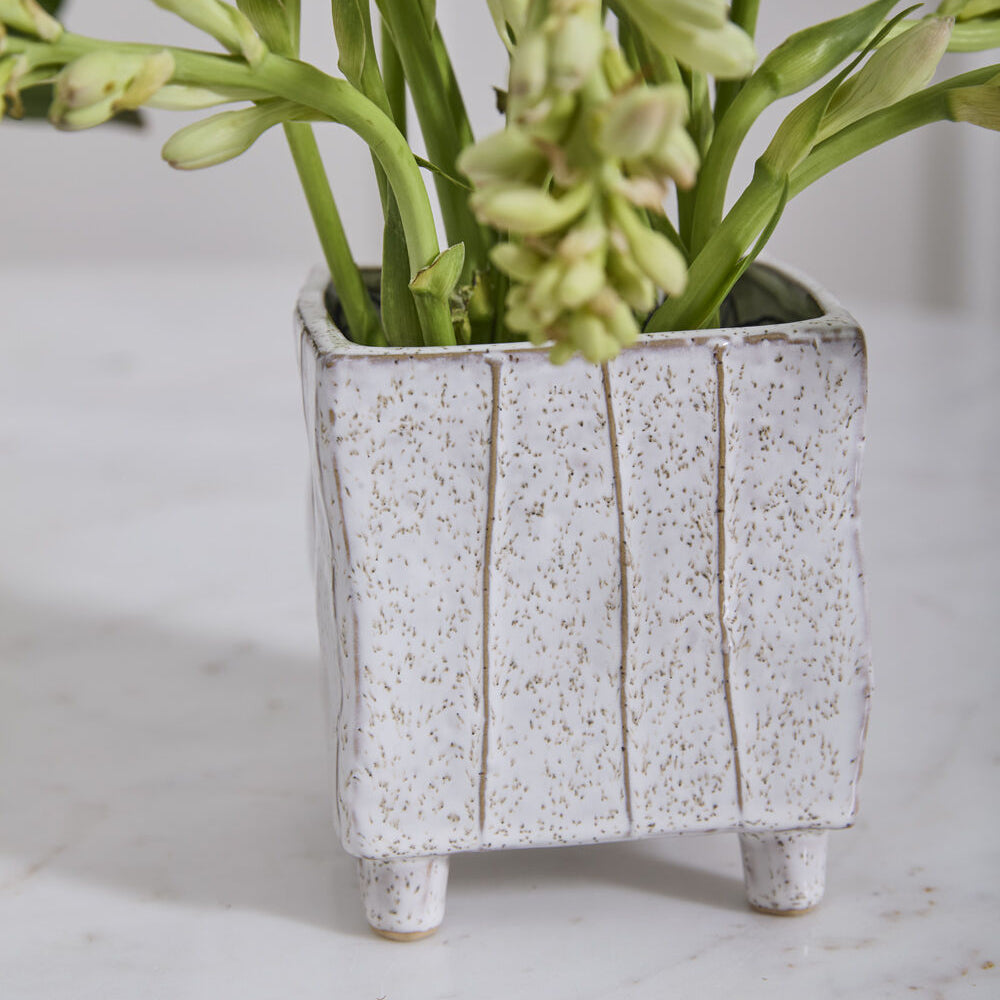 Tarragona Square Planter shown as a styled home décor accent