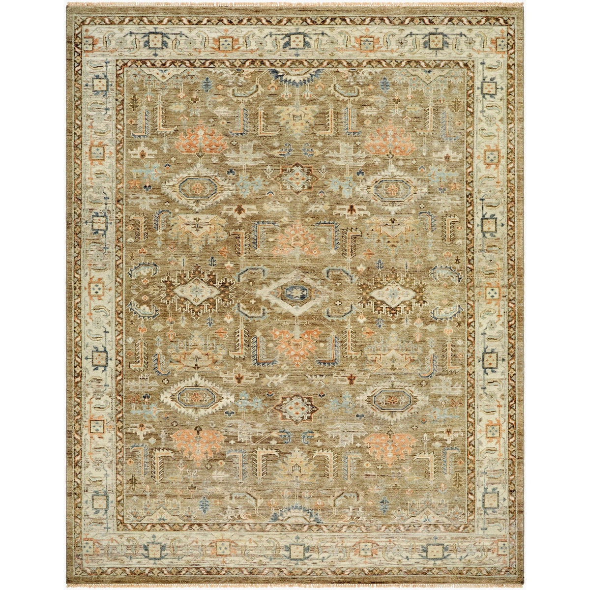 Surya Bijar BIJ-2301 Hand Knotted Rug in taupe, ivory, slate blue and terracotta