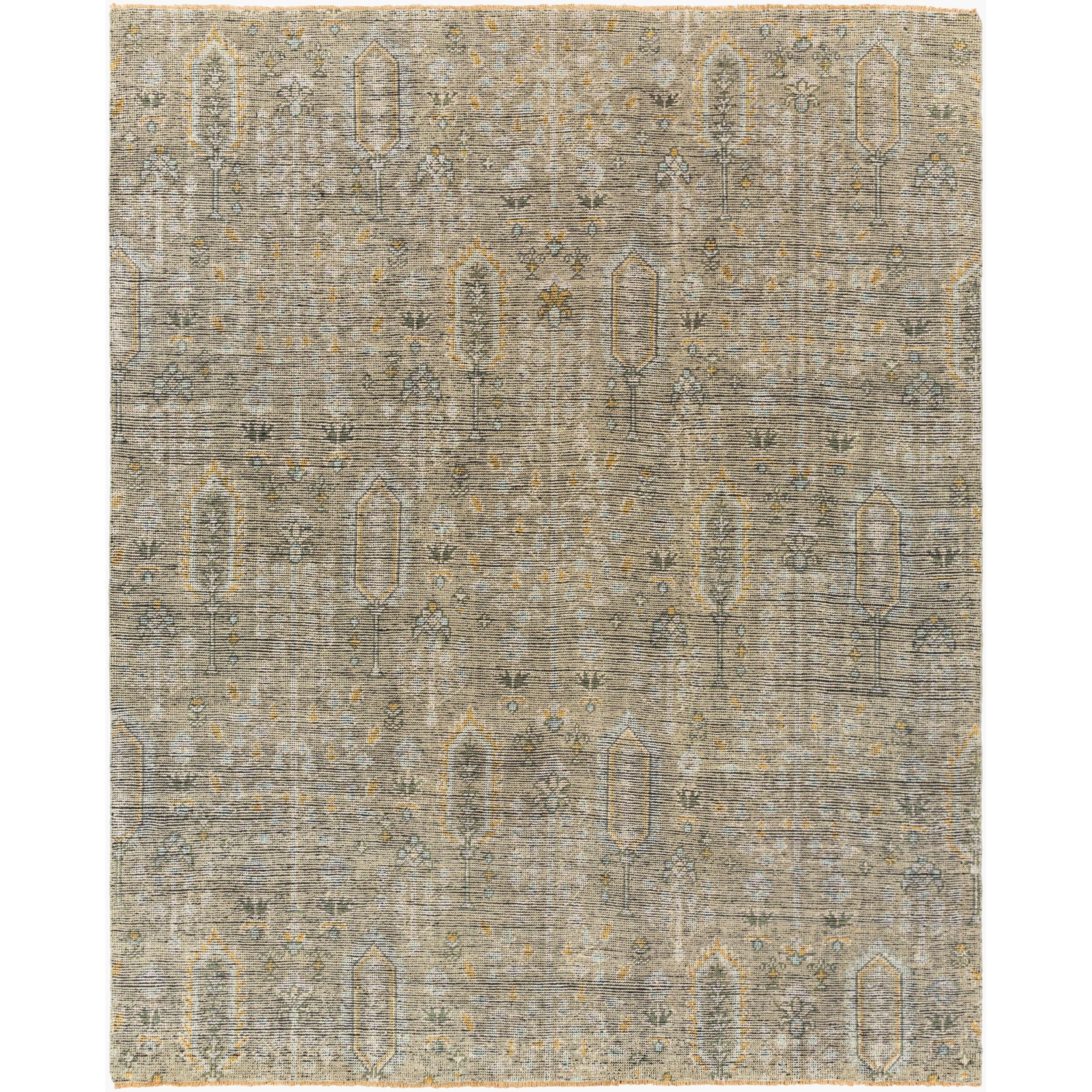 Surya Reign REG-2302 Hand Knotted Rug from the Reign collection in Sage, Brown, Pale Blue, Light Olive, Light Beige, Black
