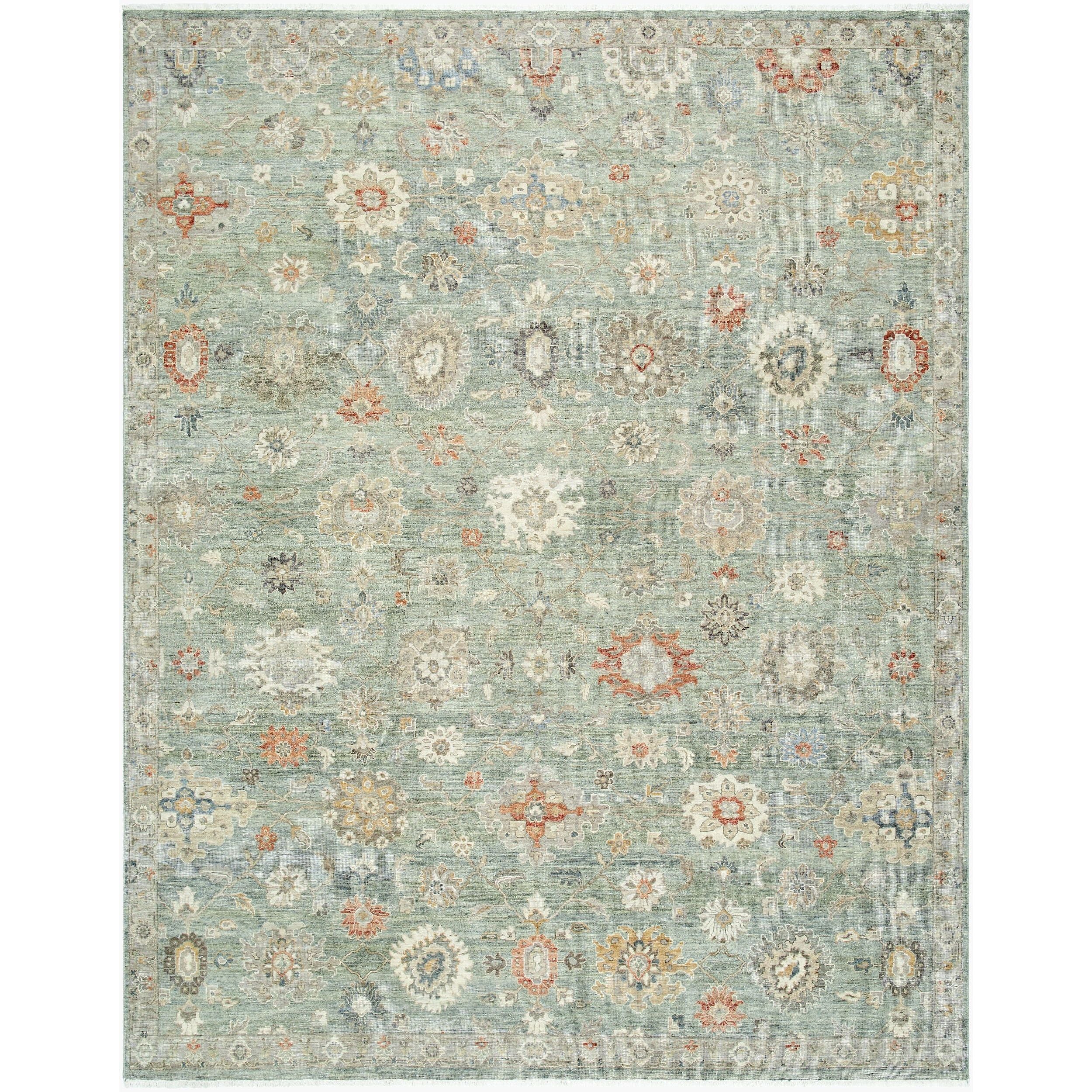Surya Anatolia ANY-2313 Hand Knotted Rug in pure wool, Sage, Terracotta, Ivory, Slate Blue, Mustard, Charcoal