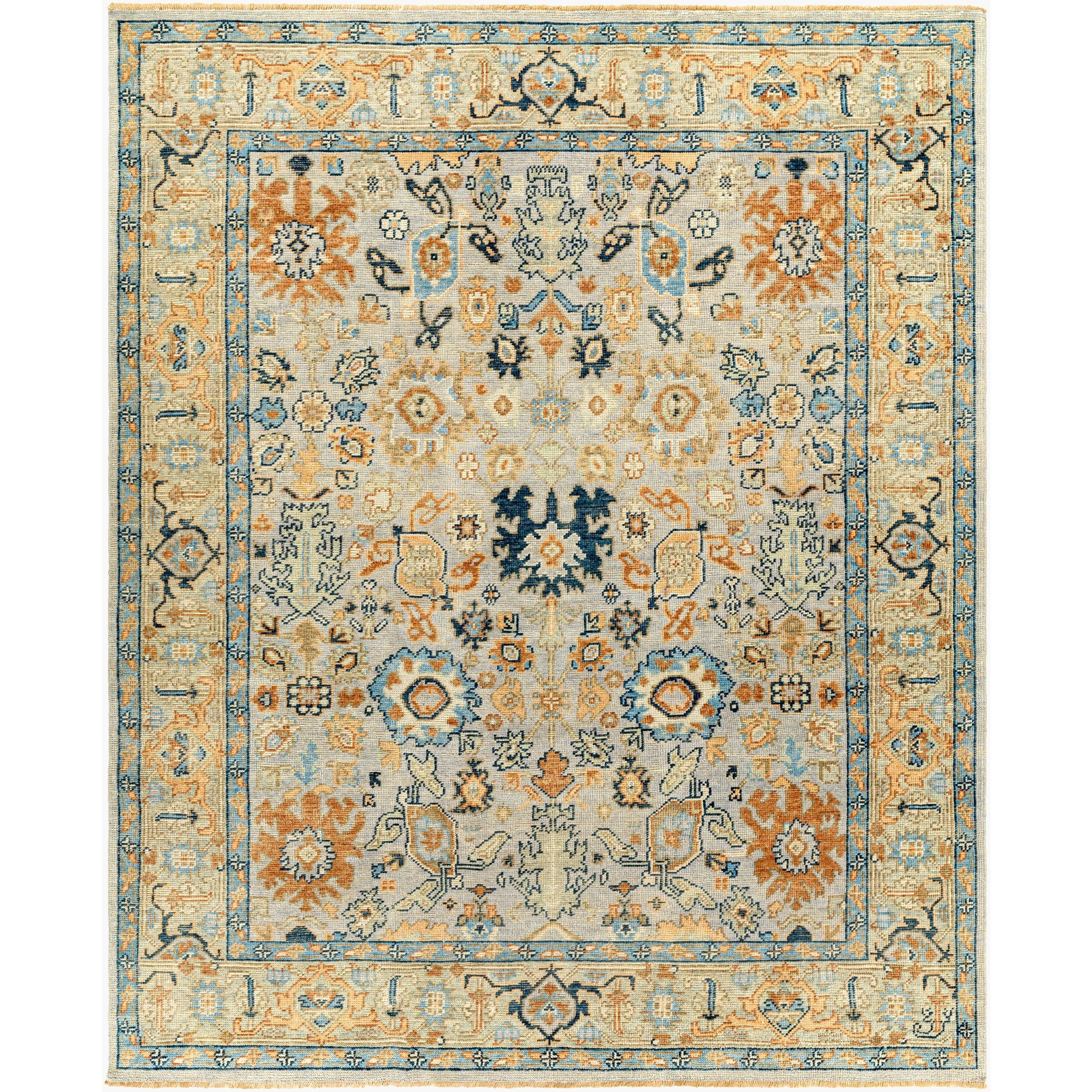 Surya Reign REG-2314 Hand Knotted Rug in pure New Zealand wool, Blue, Brown, Peach, Navy, Light Brown, Denim