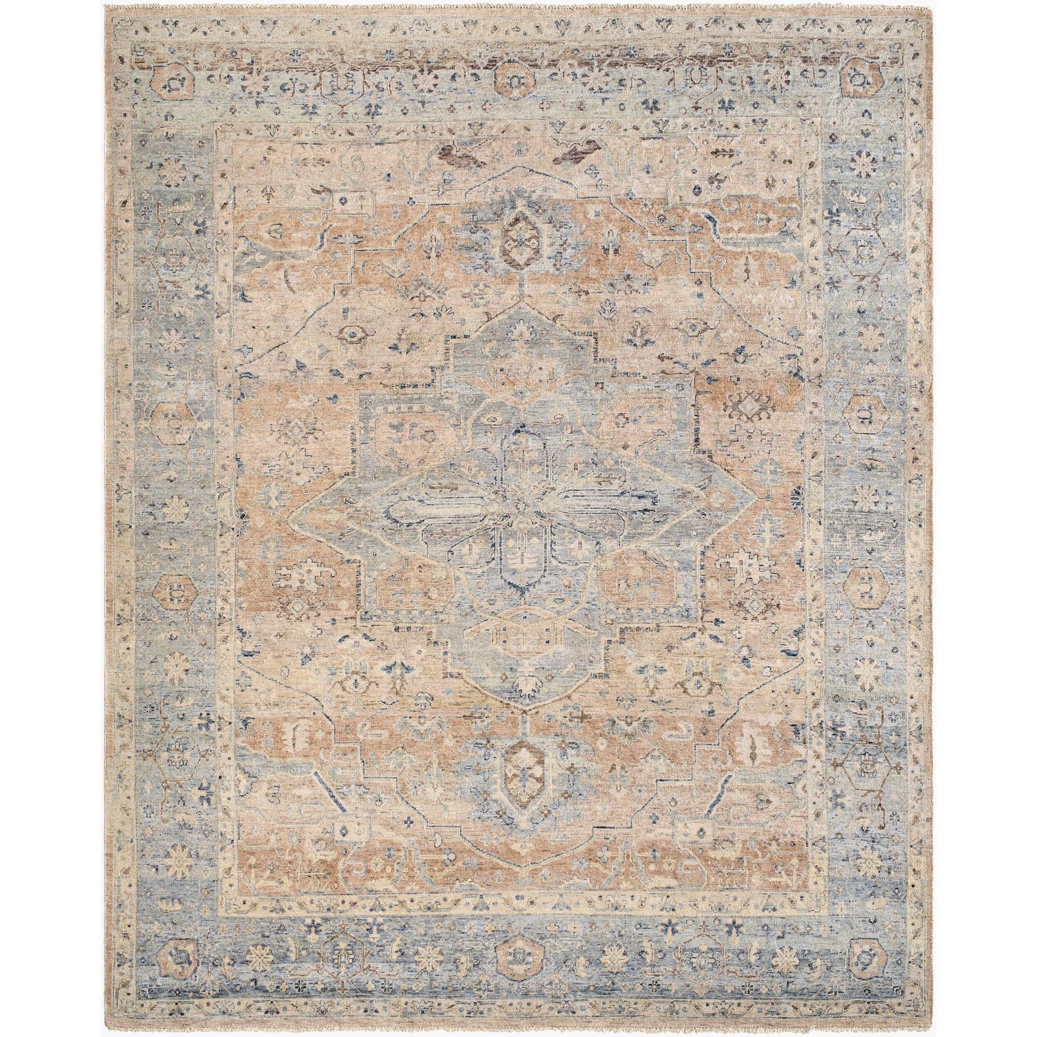 Surya Anatolia ANY-2310 Hand Knotted Rug in pure wool, Beige, Sandstone, Sky Blue, Slate, Ivory