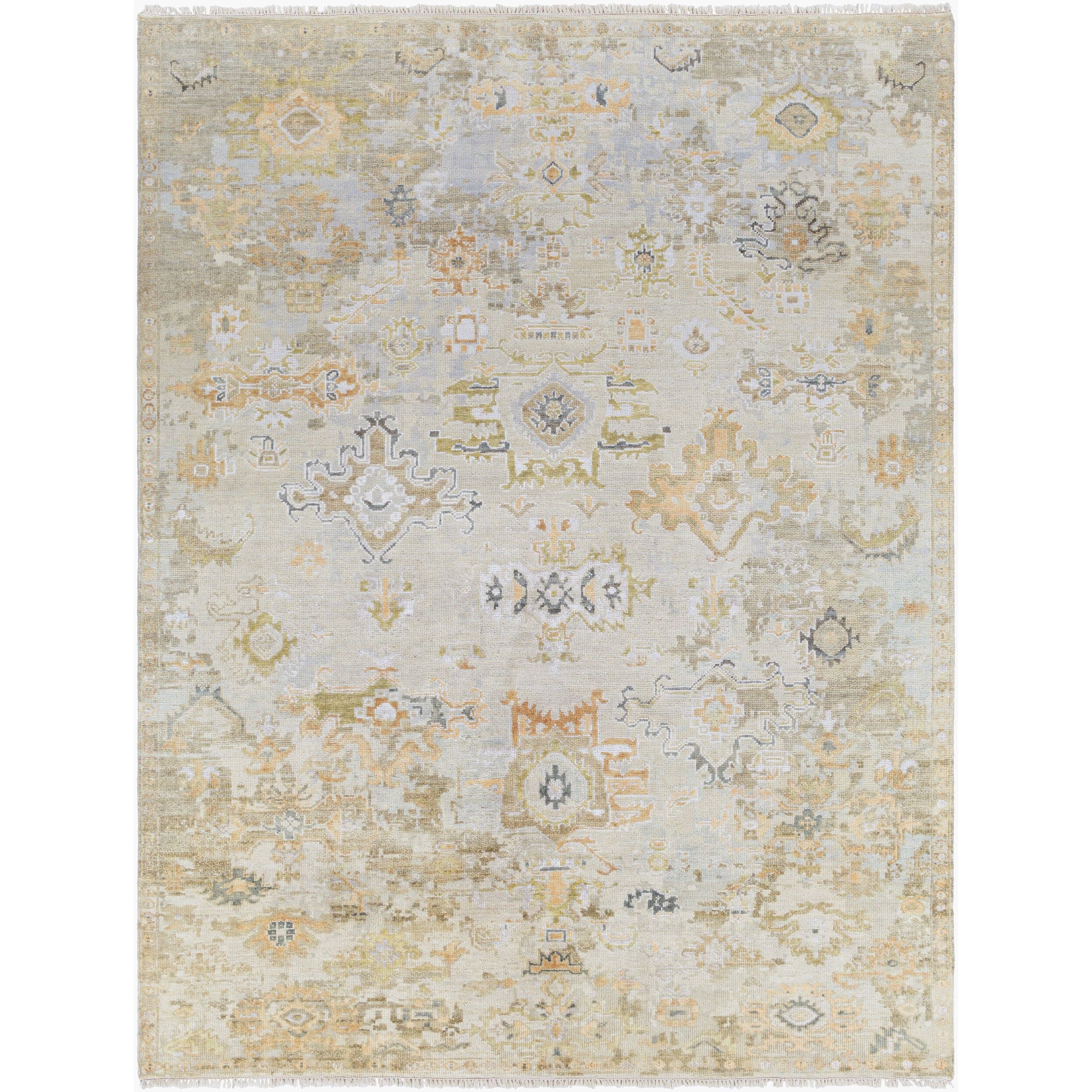 Surya Shiraz Hand Knotted Rug in light olive, tan, medium brown and light brown