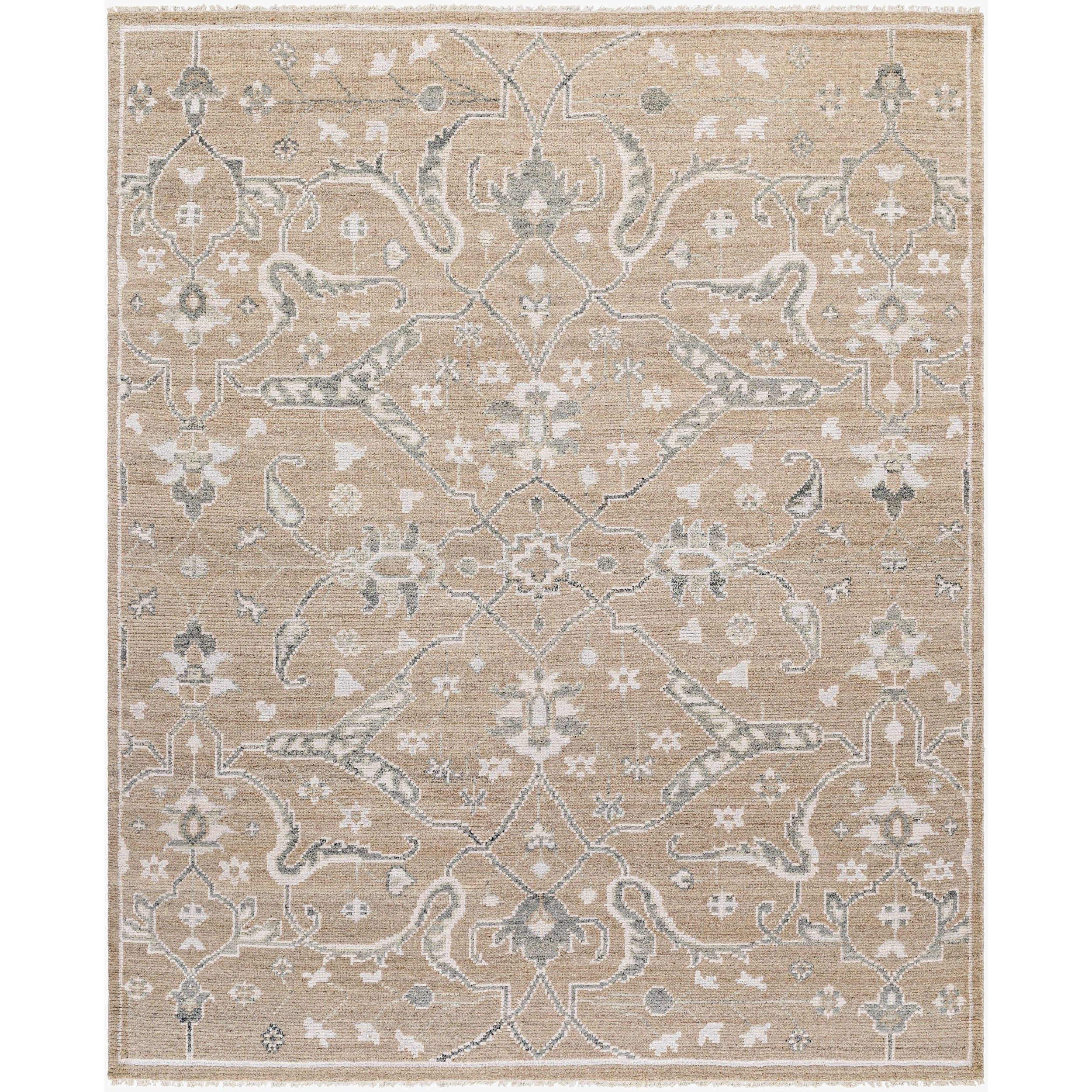 Surya Almeria ALM-2304 Hand Knotted area rug in 60% Wool, 40% Viscose, shown in Light Brown, Charcoal, Cream