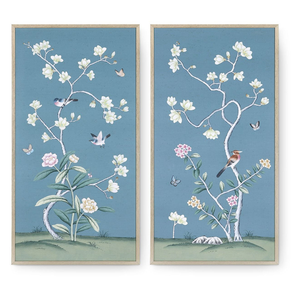 Villa and House Magnolia Mist Framed Silk Panel Pair