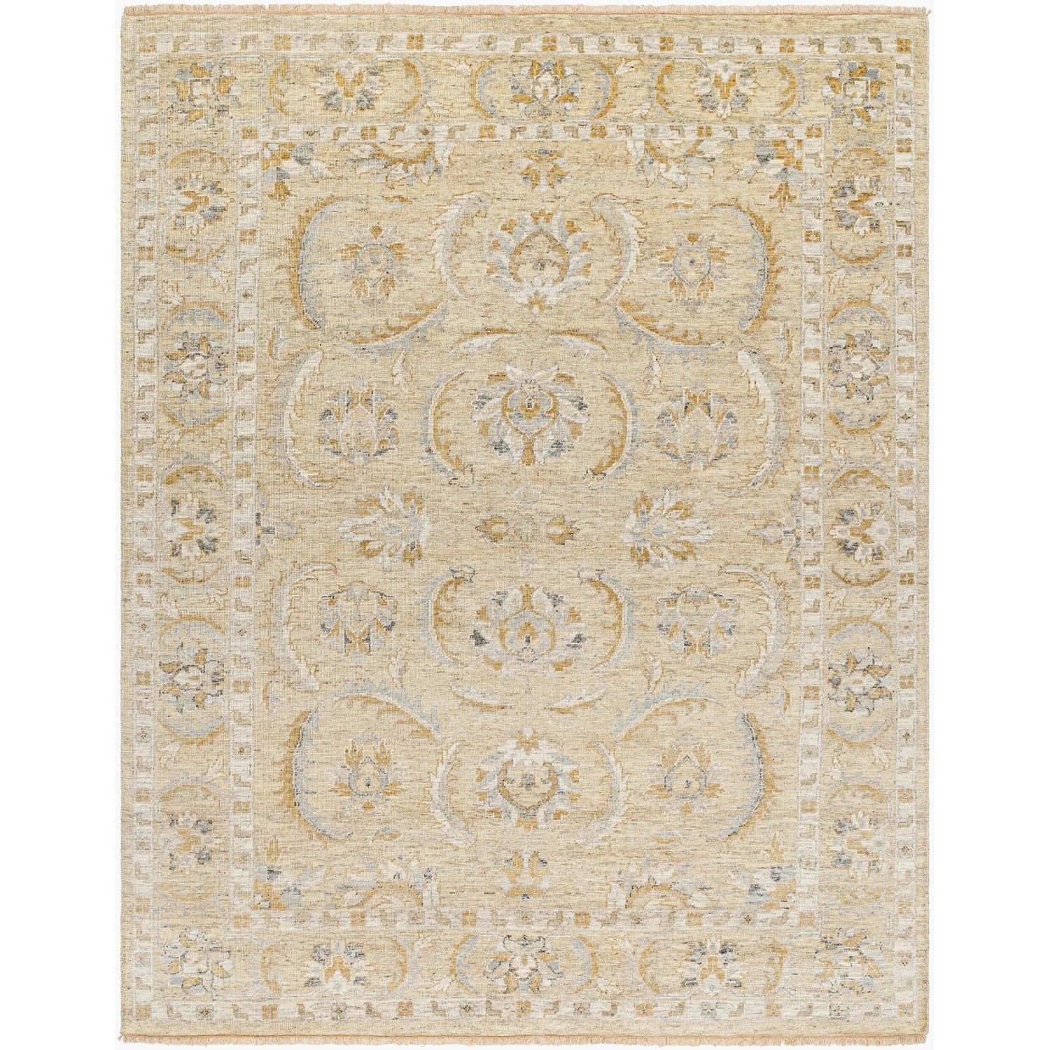 Surya Revival RVV-2300 Hand Knotted Rug in beige, ivory, gold and light gray