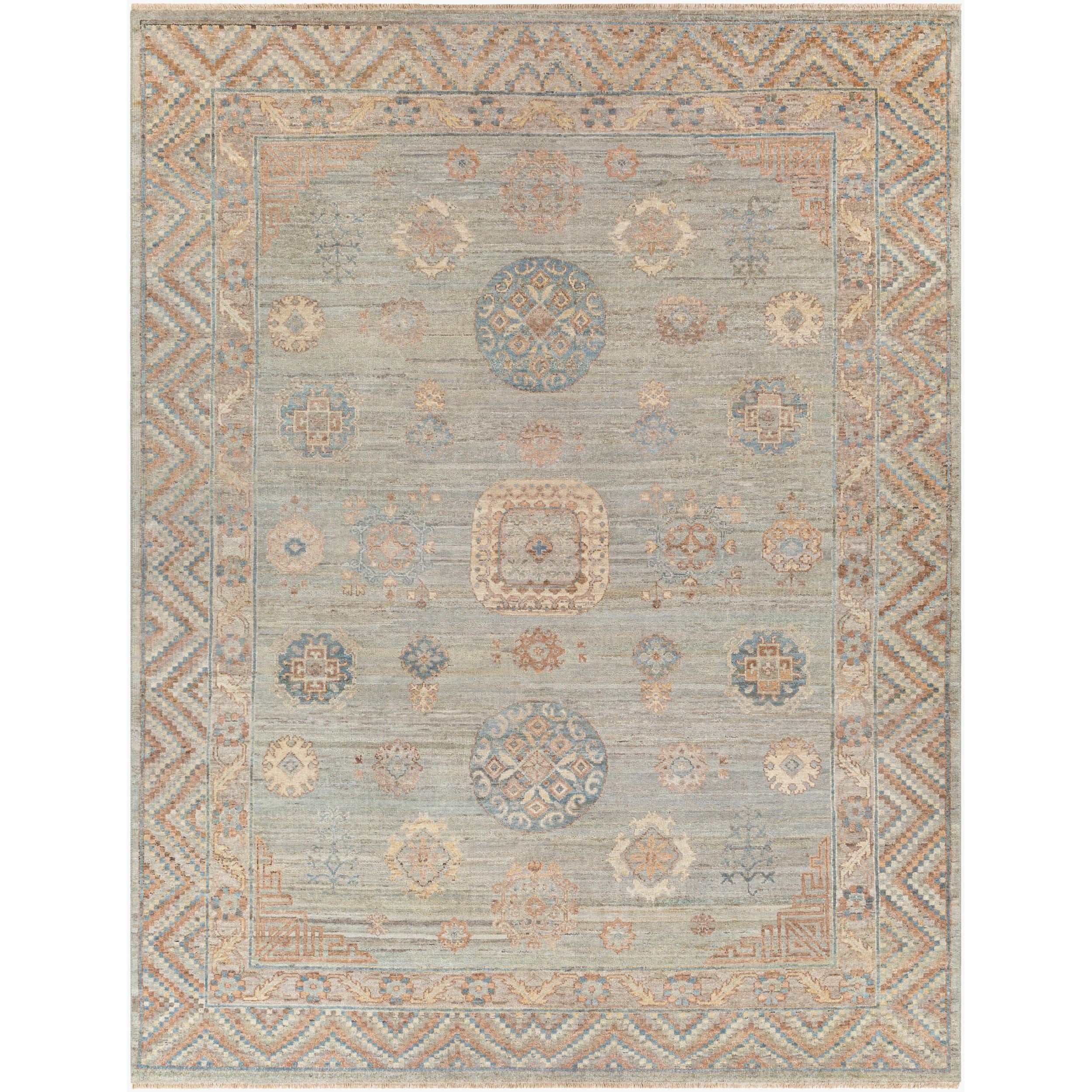 Surya Khotan KHT-2302 Hand Knotted Rug shown flat displaying its sage hand knotted design