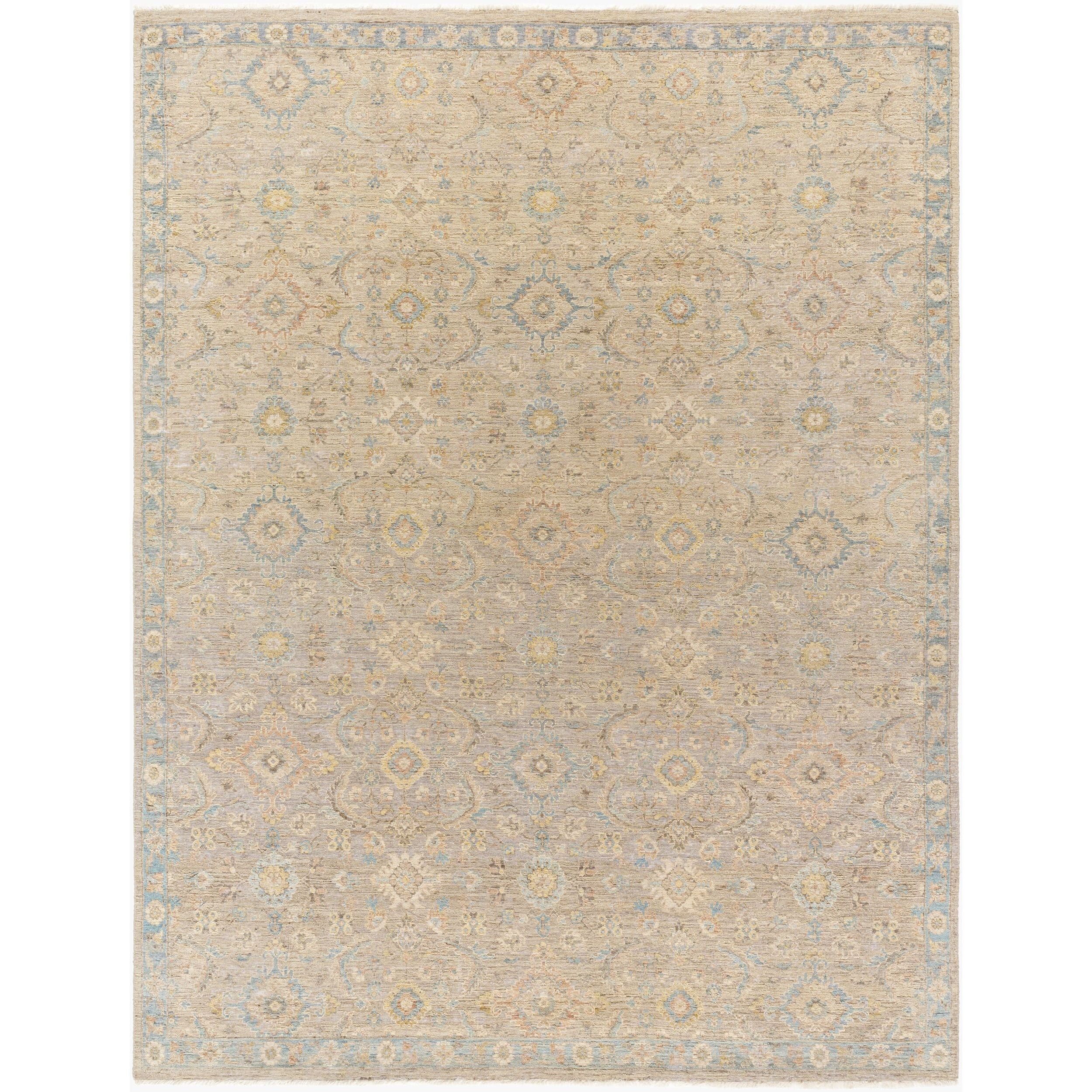 Surya Anatolia ANY-2308 Hand Knotted Rug in pure wool, Light Beige, Tan, Light Brown, Denim